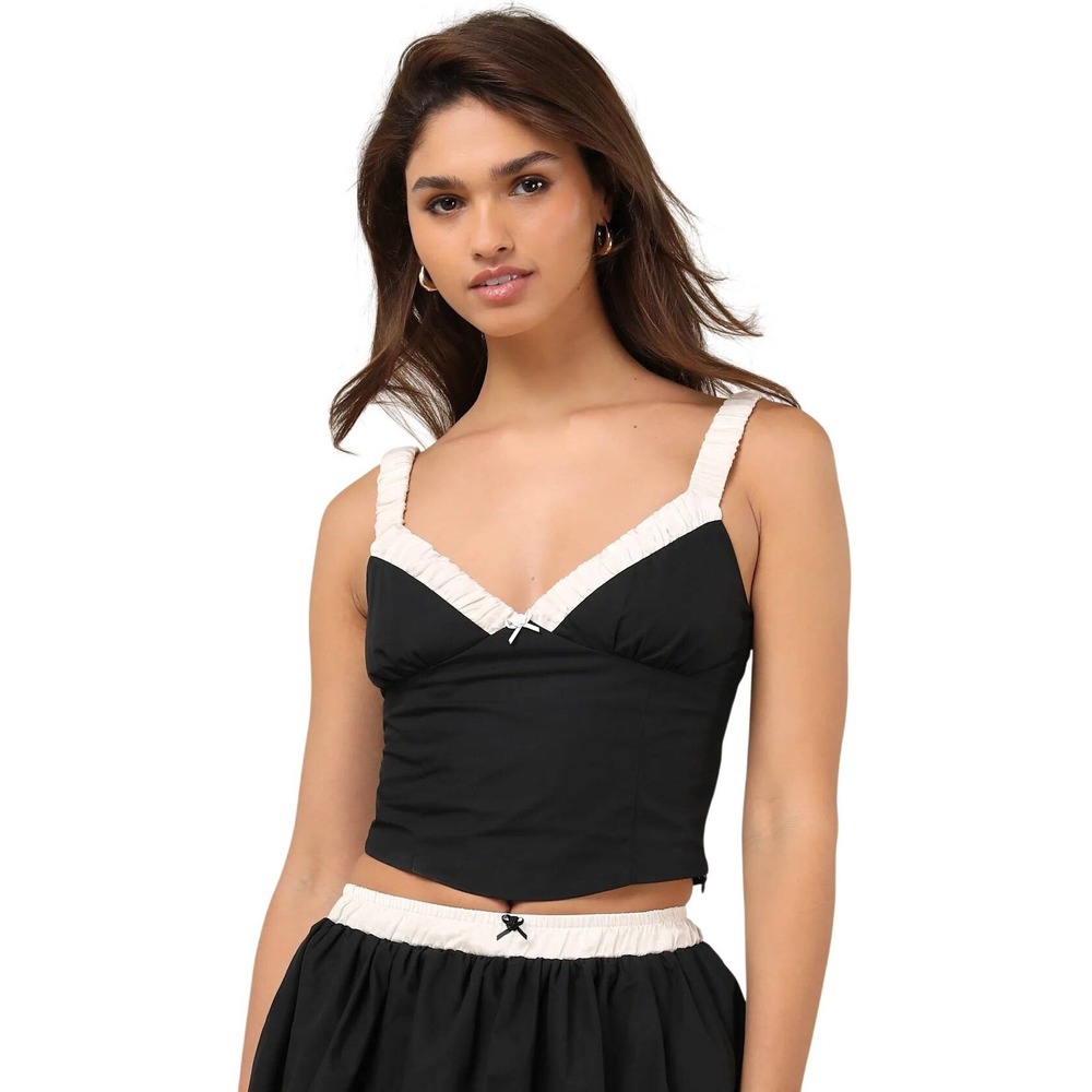 NIA Women's Serafina Sleeveless Ruched Trim‎ Black Cropped Tank Top Size M NWT
